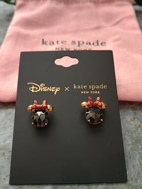 Kate Spade Disney Minnie Mouse Stud Earrings - Red Bow & Black Stone